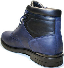 Зимові шкіряні черевики чоловічі. Високі черевики з хутром. Сині черевики на шнурках Ікос BlueBlack.