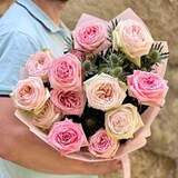 Photo of Fragrant bouquet of peony roses and eryngium «Aroma Pattern»