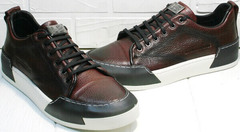 Удобные кроссовки из натуральной кожи мужские Luciano Bellini C6401 MC Bordo.