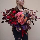 Photo of Composition with roses and carnations «Shades of Autumn»