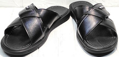 Летние сандали шлепанцы кожаные мужские Brionis 155LB-7286 Leather Black.