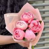 Photo of 5 peonies in a bouquet «Strawberry sorbet»