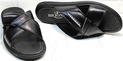 Красивые летние шлепки сандали на липучках мужские Brionis 155LB-7286 Leather Black.