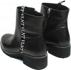 Черные кожаные полусапожки женские без каблука Jina 6845 Leather Black.
