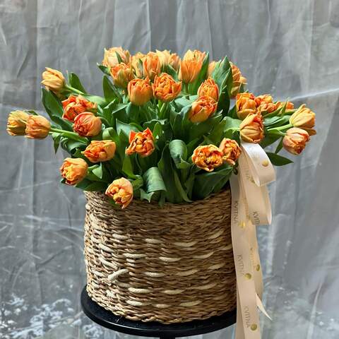 Photo of Basket of 35 peony tulips «Amber flowers»