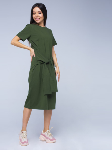 Платье-футболка хлопковое оливкового цвета YOS