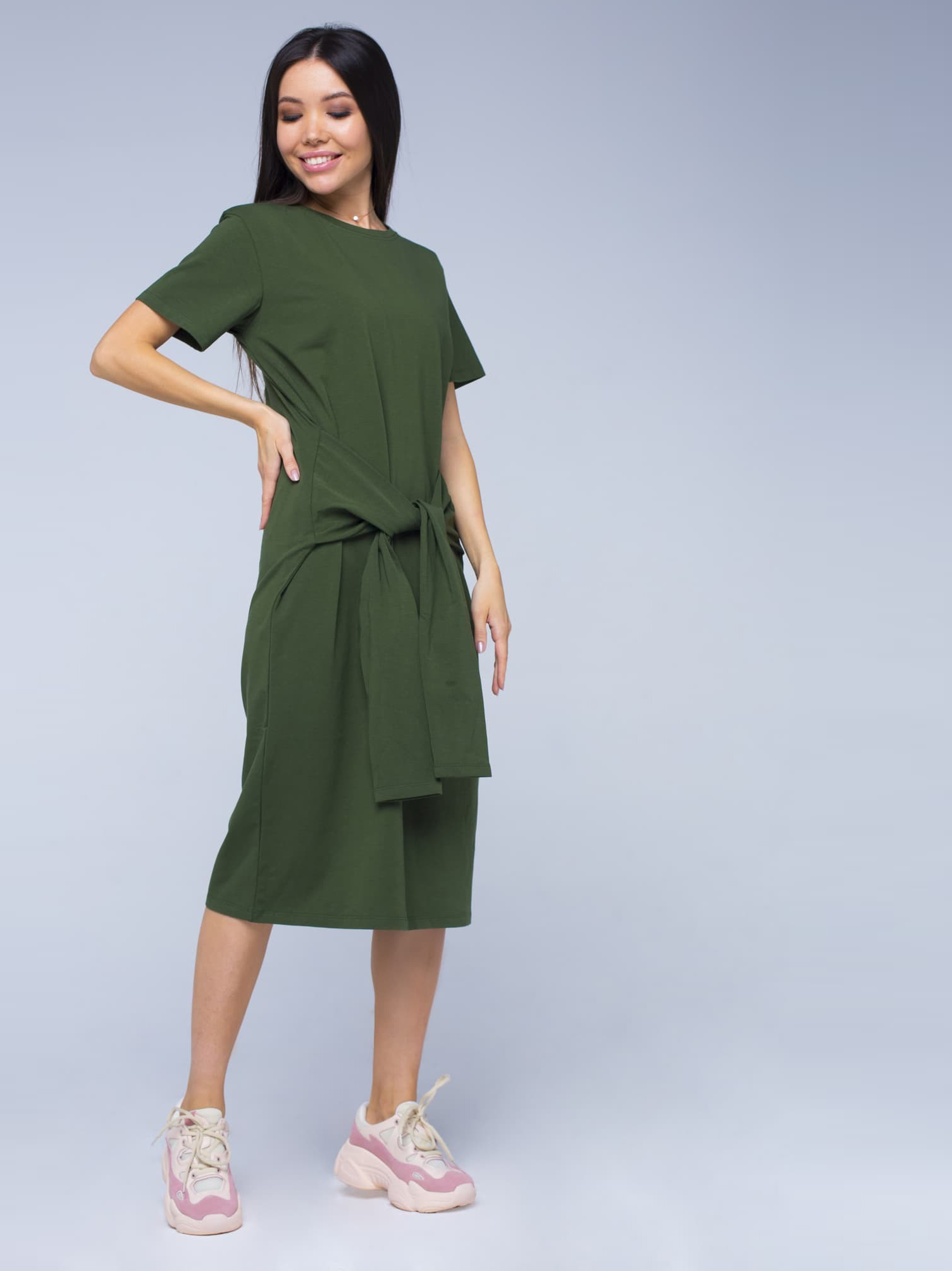 Платье-футболка хлопковое оливкового цвета YOS от украинского бренда Your Own Style