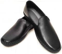 Кэжуал стиль модные мужские мокасины слипоны кожаные Broni M36-01 Black.