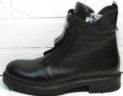 Черные грубые ботинки кожаные женские Tina Shoes 292-01 Black.