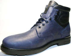 Высокие ботинки мужские зимние кожаные. Классические ботинки с мехом. Синие ботинки на шнуровке Ікос BlueBlack.43 (29 см)