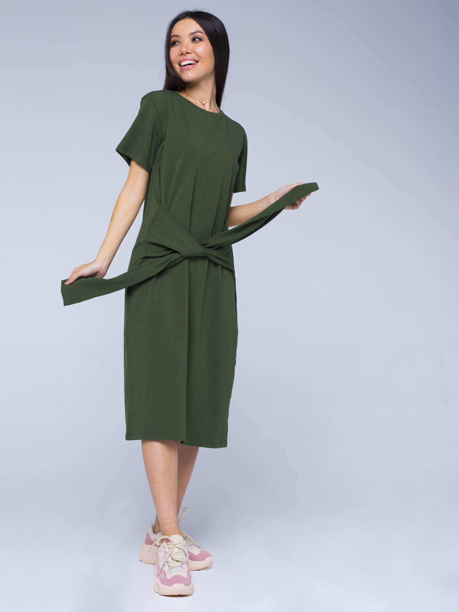 Платье-футболка хлопковое оливкового цвета YOS от украинского бренда Your Own Style
