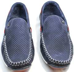 Красивые модные туфли мокасины на лето мужские Faber 142213-7 Navy Blue.