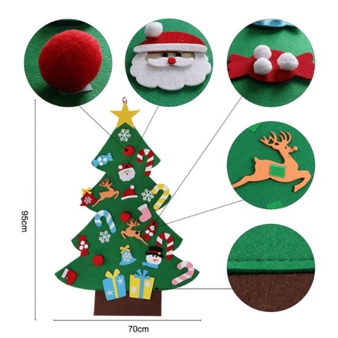Детская новогодняя елочка Santa Crismas Tree из фетра на стену с набором игрушек 26 штук на липучке FPSH