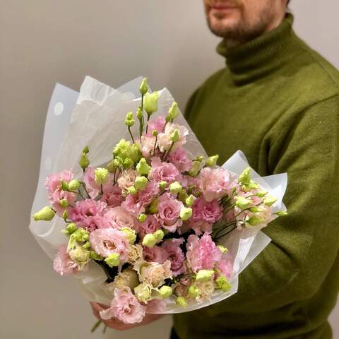7 branches of delicate pink eustoma in a bouquet «Sugar petal», Flowers: Eustoma