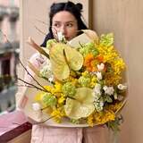 Photo of Exotic bouquet with anthuriums and calla lilies «Sunny emotions»