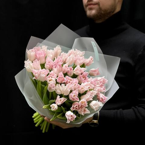 49 тюльпанов в букете «Французский поцелуй», Цветы: Тюльпан