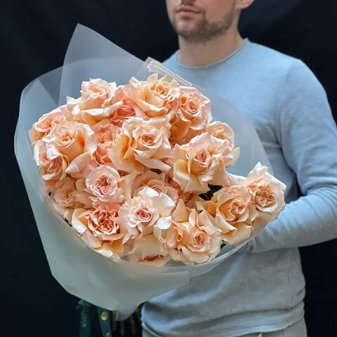 25 кружевных роз Shimmer в букете «Кружевной персик», Цветы: Роза