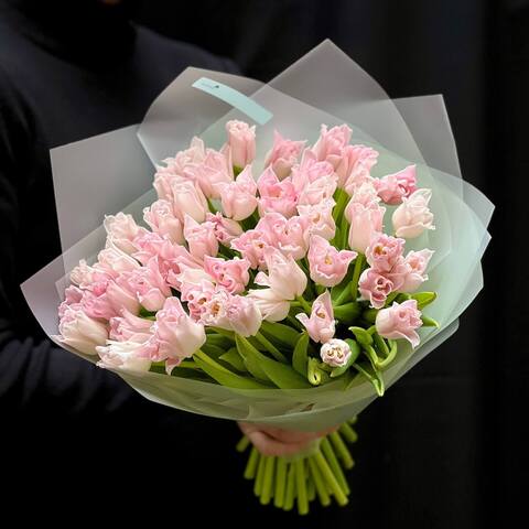 Photo of 49 tulips in a bouquet «French kiss»