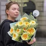 Photo of 11 exquisite Antonia peony roses in a bouquet «Gentle Sun»