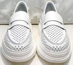 Кожаные кроссовки женские - пенни лоферы Derem 372-17 All White.