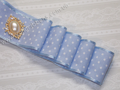 Стрічка текстильна блакитний джинс в білий горох 40 мм (уцінка)