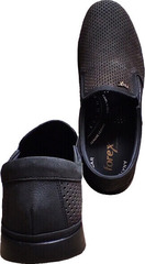 Кожаные слипоны туфли летние мужские Forex 2961 Black Nubuk.