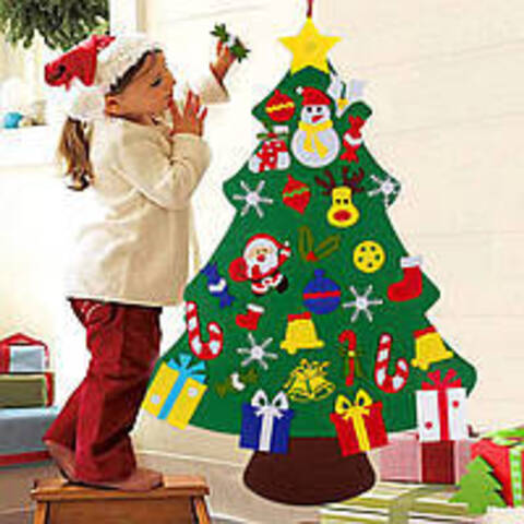 Детская новогодняя елочка Santa Crismas Tree из фетра на стену с набором игрушек 26 штук на липучке FPSH