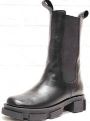 Кожаные ботинки берцы женские зимние челси AVK – 21074 Black.