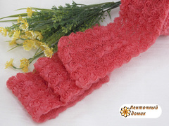 Ткань Розы на сетке коралловая