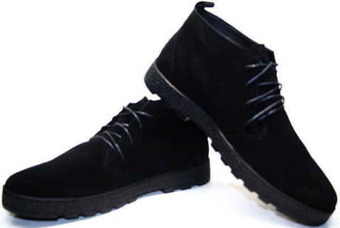Чоловічі замшеві черевики демісезонні. Чорні черевики на шнурках Ikoc Black.