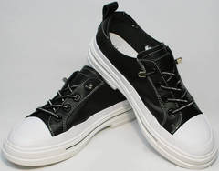 Городские кроссовки туфли женские на низком каблуке El Passo sy9002-2 Sport Black-White.