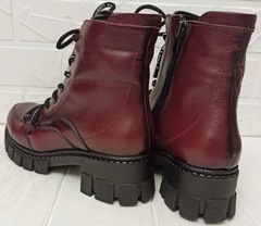 Женские зимние ботинки  кожаные. Зимние ботинки на шнуровке  Marani Magli 03-0073 Burgundy.