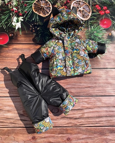 Комбінезон з курткою зимовий дитячий Look Ukraine чоний з кольоровим