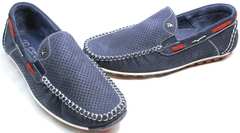 Модные летние туфли мокасины синие мужские Faber 142213-7 Navy Blue.