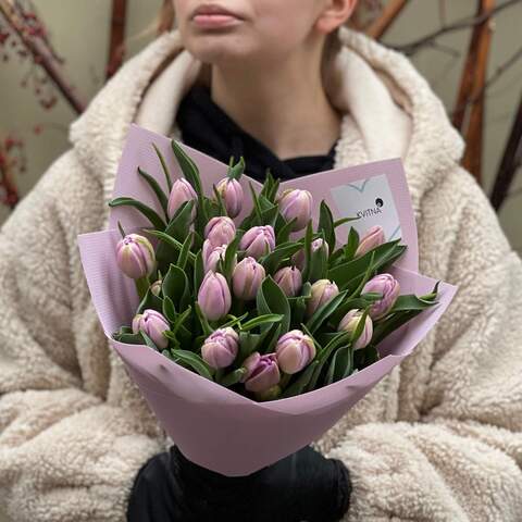 19 Katinka peony-shaped tulips in a bouquet «Lavender Petal», Flowers: Tulip pion-shaped of Katinka variety, 19 pcs.