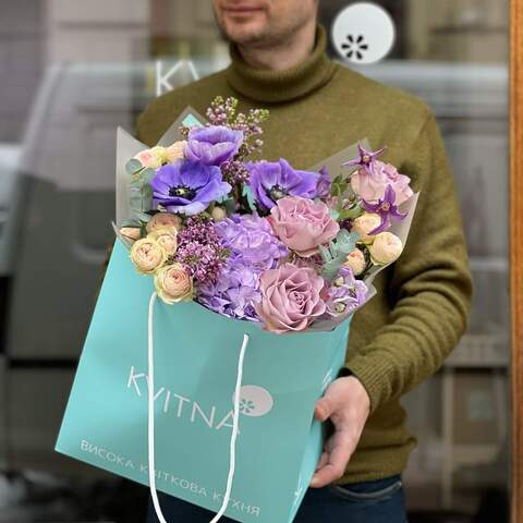 Photo of Bouquet in purple shades with hydrangea and anemones «Magic Lviv»