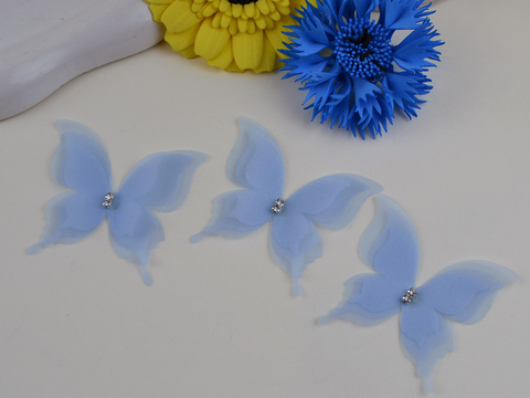 Метелики шифонові зі стразами блакитні №18