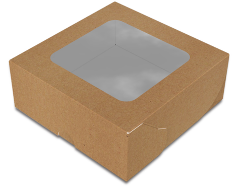 Коробка для суши с окошком 130х130х50 мм миди крафт