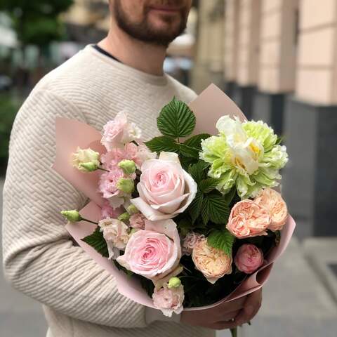 Photo of Delicate bouquet with fragrant peony roses «Fragile Olenka»