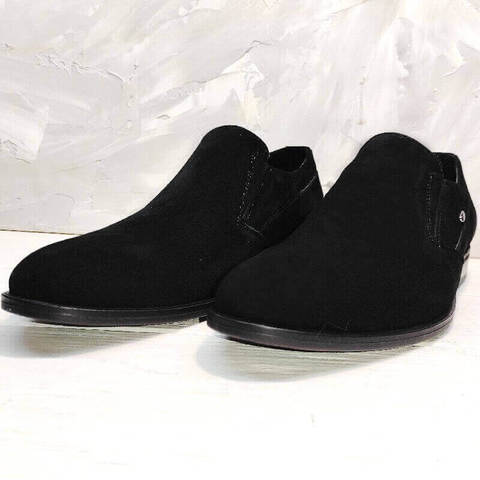Черные туфли мужские лоферы. Классические туфли замшевые Ikoc-BS.