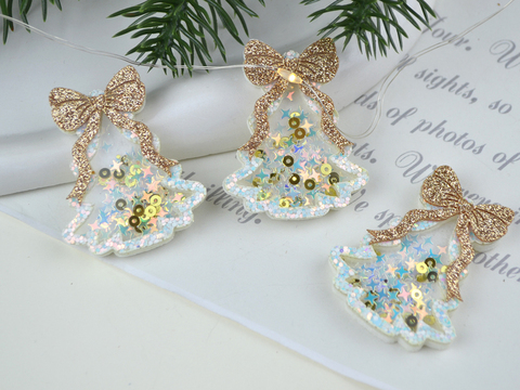 Патч шейкер Різдвяна ялинка біла з золотим бантиком