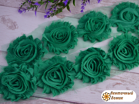 Шифоновые шебби-розы зеленые диаметр 6 см