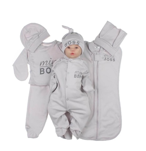 Комплект одежды для новорожденного в роддом для мальчика Boss серый