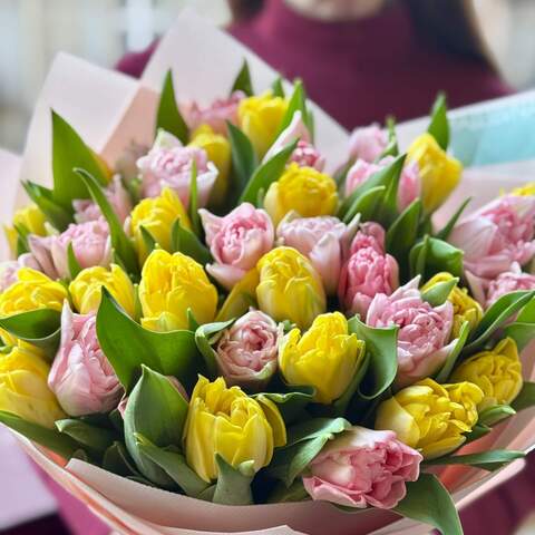 Photo of Bright peony shaped tulips in a colorful mix «Sunny Dream»