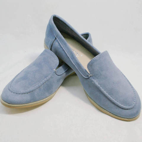 Женские лоферы туфли без каблука. Голубые лоферы замшевые женские Seastar-Light Blue.
