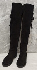 Высокие сапоги женские зимние. Замшевые ботфорты на низком ходу Kluchini-Suede Leather Black.