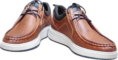 Смарт кэжуал осенние кроссовки мокасины мужские кожаные Arsello 33-19 Brown White.