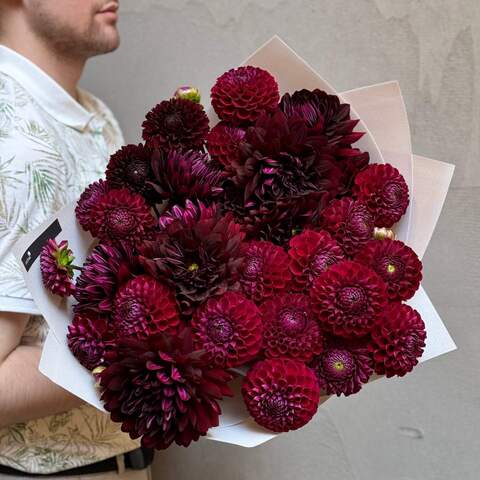 Bouquet of 29 dahlias «Secret Night», Flowers: Dahlia, 29 pcs.