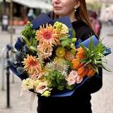 Photo of Bright bouquet with fritillaria and gerberas «Van Gogh's night»