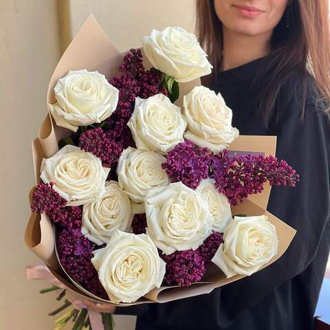 Bouquet «Fragrant greeting», Flowers: Rose, Syringa